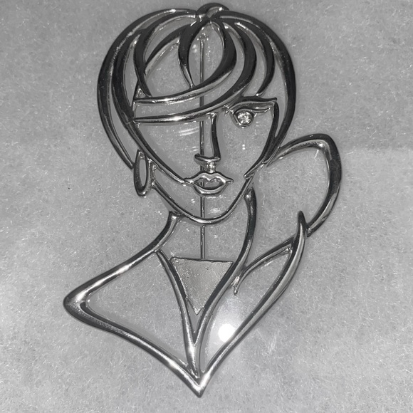 JJ jewelry Jewelry - Silver Tone Modernist Lady Brooch 1988